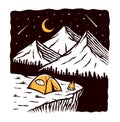 Night camp wild vector illustration Royalty Free Stock Photo