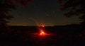 Night Campfire Under Starry Sky Royalty Free Stock Photo
