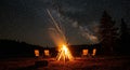 Night Campfire Under Starry Sky Royalty Free Stock Photo