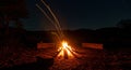 Night Campfire Under Starry Sky Royalty Free Stock Photo
