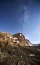 Night camping in mountains under starry sky. Royalty Free Stock Photo