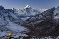 Night camping near amazing Ama Dablam peak in.