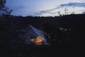 Night Camping In A Tent On The Lake In Republic of Karelia