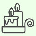 Night candle line icon. Two Burning Candles on candlestick outline style pictogram on white background. Halloween or