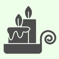 Night candle solid icon. Two Burning Candles on candlestick glyph style pictogram on white background. Halloween or