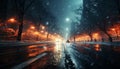 Night car dark traffic rain nature fog wet dusk transportation generated by AI Royalty Free Stock Photo