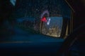 night car driving rain drops on window Royalty Free Stock Photo