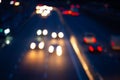 Night car traffic. car viewed from the road bridge in big modern city Royalty Free Stock Photo