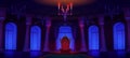 Night castle palace hall with throne and spotlight