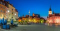 Night Castle Square in Warsaw, Poland. Royalty Free Stock Photo
