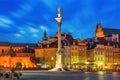 Night Castle Square in Warsaw, Poland. Royalty Free Stock Photo