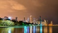 Night Chicago Skyline from Lake Michigan Royalty Free Stock Photo