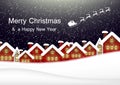 Night christmas city landscape. Santa Claus flies reindeer in th Royalty Free Stock Photo