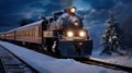 Night of Christmas Journey: Stars, Polar Glow, and a Train Royalty Free Stock Photo