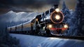 Night of Christmas Journey: Stars, Polar Glow, and a Train Royalty Free Stock Photo