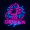 Night cinema. Bright neon sign.