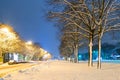 Night city avenue in a snow