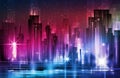 Night city background. Urban town streets skyline. Cityscape silhouettes