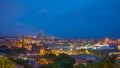 Night in the city of Barcelona in Catalonia, Spain. Columbus Monument and boulevard along Port Vell