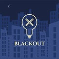 Night city blackout. Power outage. Cityscape with moon and skyscraper building silhouettes without electricity Royalty Free Stock Photo