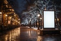 Digital white blank billboard in night in city. Roadside copy space background mockup