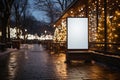 Digital white blank billboard in night in city. Roadside copy space background mockup