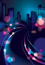 Night city with blurred lights bokeh texture vector illustration Royalty Free Stock Photo