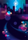 Night city with blurred lights bokeh texture vector illustration. Effect vector beautiful background. Blur colorful dark Royalty Free Stock Photo
