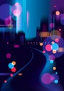Night city with blurred lights bokeh texture vector illustration Royalty Free Stock Photo