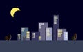 Night city buildings silhouettes Royalty Free Stock Photo