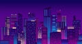 Night city. Colorful new york urban background. Modern cityscape panorama vector illustration Royalty Free Stock Photo