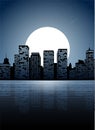 Night city. Dark urban scape. Night cityscape in flat style, abstract background. Royalty Free Stock Photo