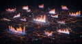 Night City Data Visualization with Fire and Light Effects Royalty Free Stock Photo