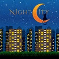 Night City design with cat and moon