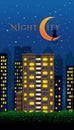 Night City design with cat and moon