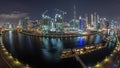 Night city Dubai near canal aerial timelapse Royalty Free Stock Photo
