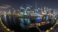 Night city Dubai near canal aerial timelapse Royalty Free Stock Photo