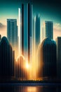 Night City of the Future. Night Panorama of the City, the Lights of a Large Metropolis, High-rise Buildings. AI