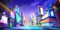 Night City Illustration. Fantasy Urban Backdrop. Concept Art. Royalty Free Stock Photo