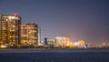 Night City. Island Clearwater Beach FL. Ocean or Gulf of Mexico shore. Spring break or Summer vacations in Florida. Royalty Free Stock Photo