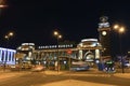 Night city landscape of the Kievsky railway station in Moscow