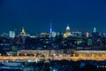 Night city landscape. Moscow, Russia. Ostankino tower on the horizon. Street lights Royalty Free Stock Photo