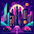 Night city landscape with road and cars. Royalty Free Stock Photo