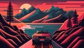 Night city landscape, sunset colors, scifi, retrowave vintage illustration. Royalty Free Stock Photo