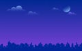 Night city landscape vector gradient illustration of bright moon and stars in the purple sky Royalty Free Stock Photo