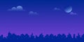 Night city landscape vector gradient illustration of bright moon and stars in the purple sky Royalty Free Stock Photo