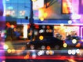 Night city lights blur of  night bus and car  in traffic  light in town glow Royalty Free Stock Photo