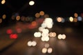 Night city lights. Illumination and lighting. White and red blurred lamps. Watching transport moving in street. Urban Royalty Free Stock Photo