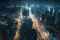 Night city with lights and traffic on the road,3d rendering generative ai Royalty Free Stock Photo