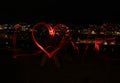 Night city and love - blur photo of red lamps